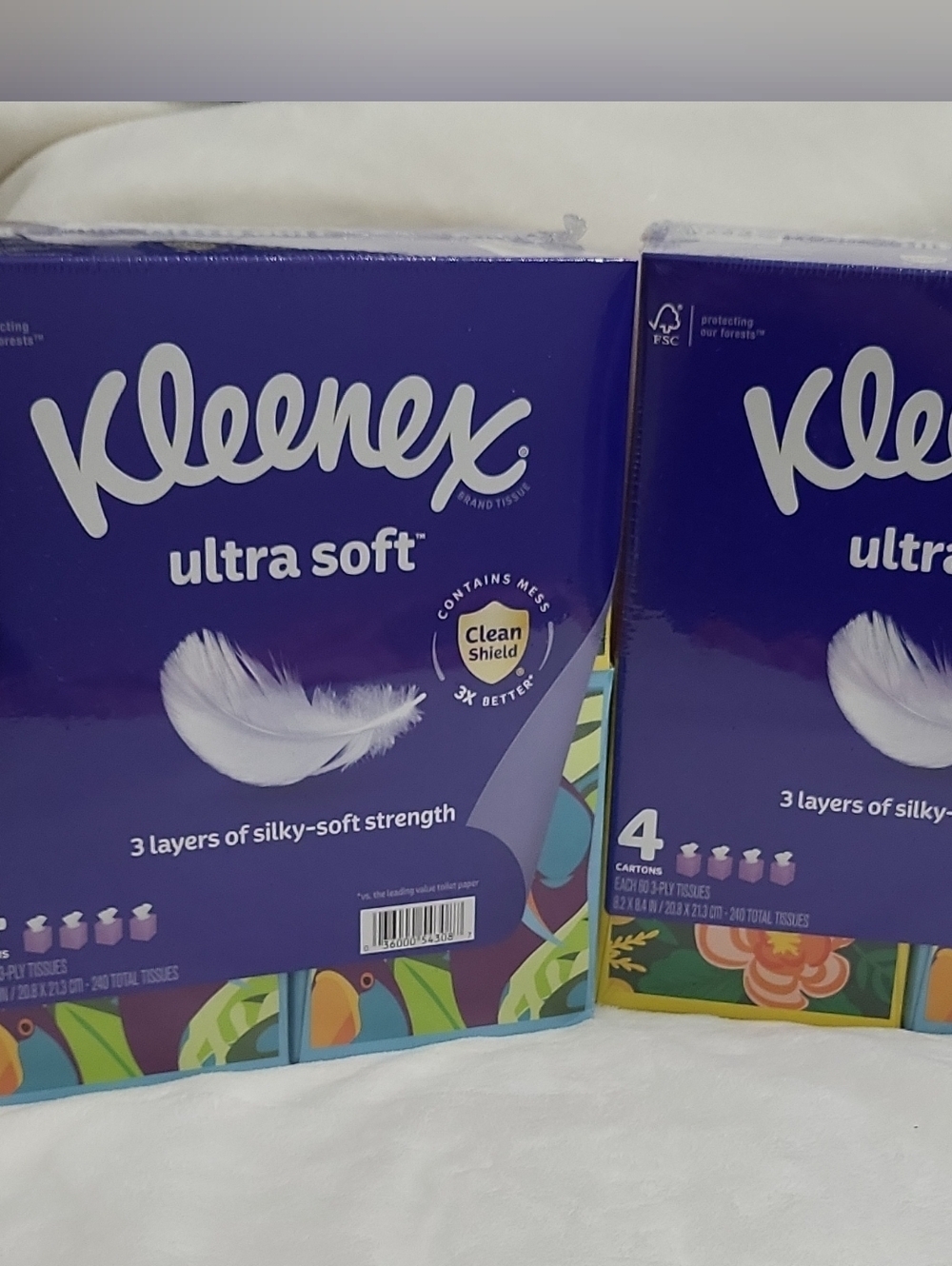 Kleenex Ultra Soft 3-Ply Tissue Box 4 Pack Clean Shield Floral Design On Boxes